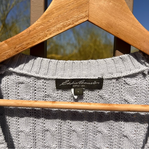 ⬇️Eddie Bauer Women’s Button Cardigan Sweater Size L Color Grey 💯% Cotton - Picture 2 of 12